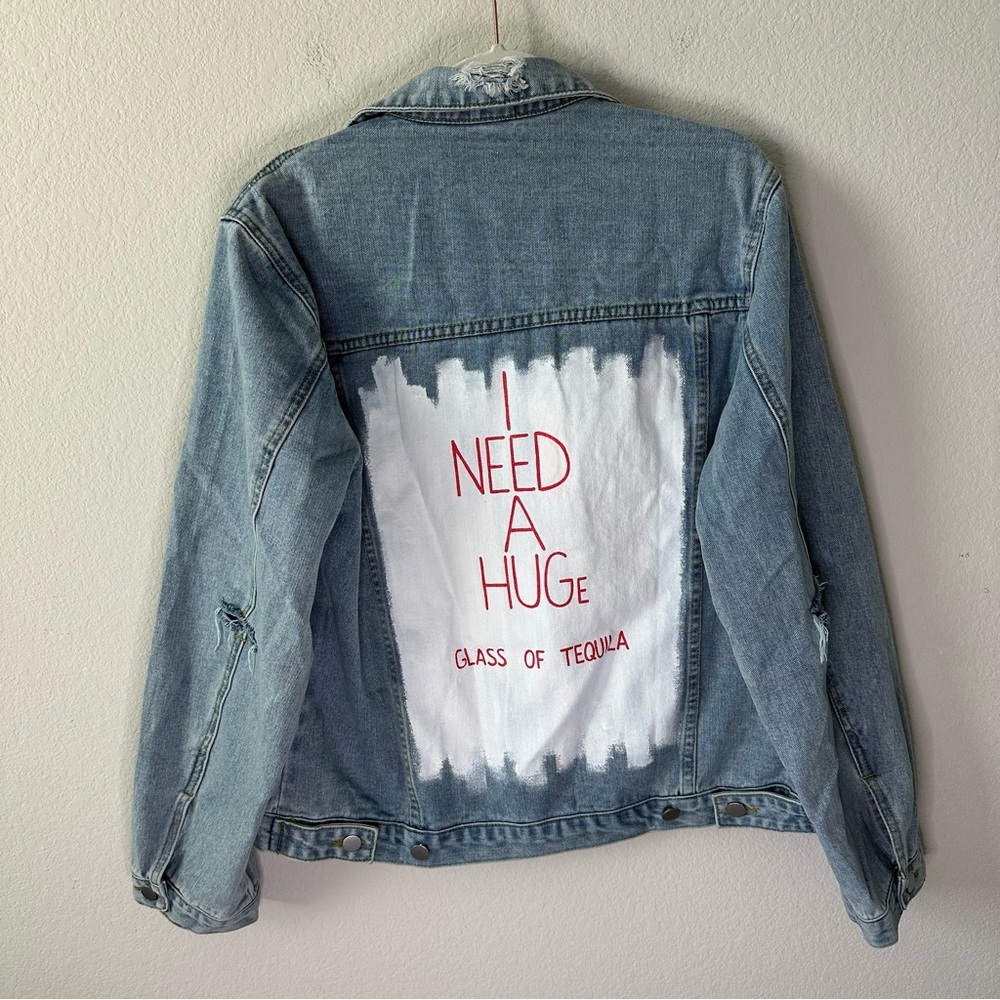 NWT WREN + GLORY Free people 'HUGS' Tequila DENIM JACKET SZ L - Picture 7 of 8
